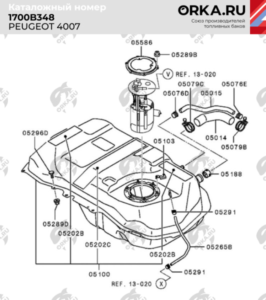 Купить Пластиковый бензобак Peugeot 4007, 2005-2018 г.в. (BP) -  50 л. Пластиковый бензобак Peugeot 4007, 2005-2018 г.в. (BP) -  50 л.